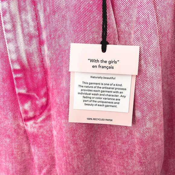 NWT Avec Les Filles Pink Acid Wash Wide Leg Pleated Denim Trouser 28 - Picture 12 of 14